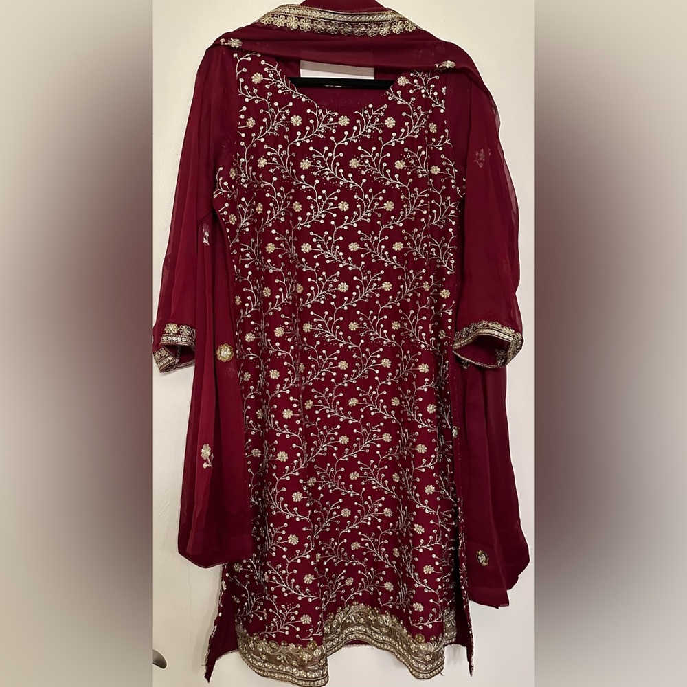 Brand New Elegant Formal Maroon and Gold Dress
